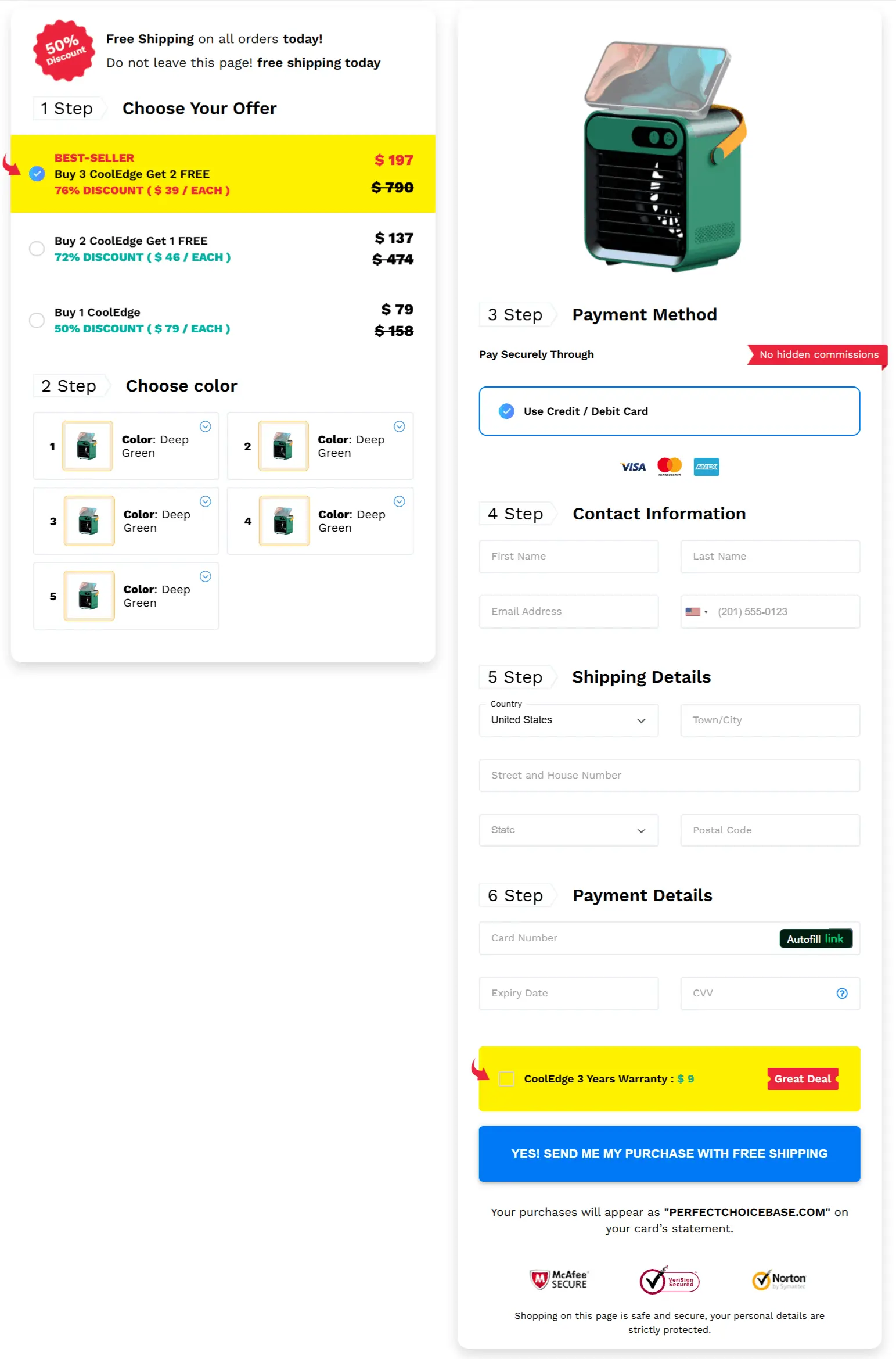 cooledge secure checkout page